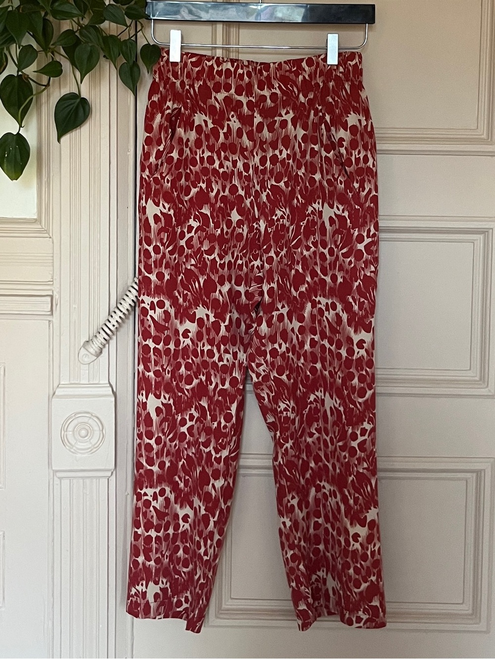 Zero + Maria Cornejo Red silk print Cropped Pants barrel leg pants pockets